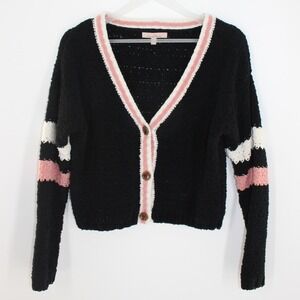 Love Tree Cardigan Popcorn Knit Striped Cropped Size S Black Pink White